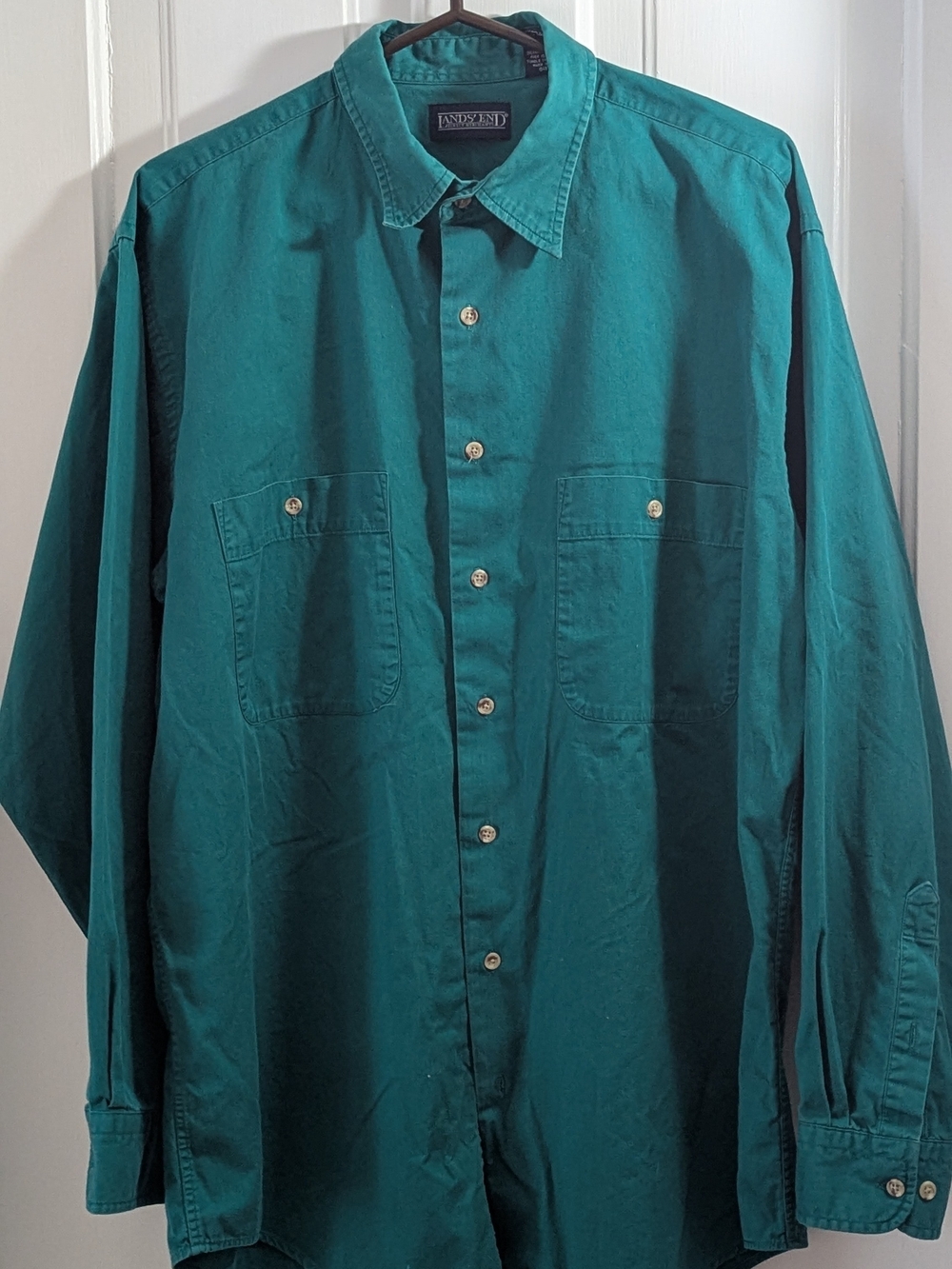 Lands' End Men's Teal Long-Sleeve Button-Up Shirt Lrg